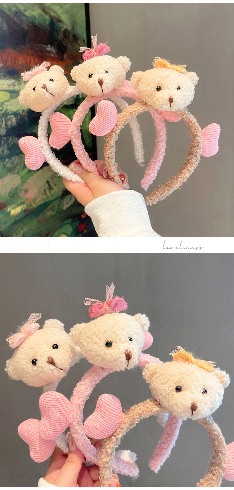 New Cute Bear Plush Hairband Wash Face Female Headband Cartoon Three-dimensional Doll Hairpin display picture 3