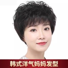 假发全头套中老年妈妈款蓬松透气遮白发女士真人发整顶假发套批发