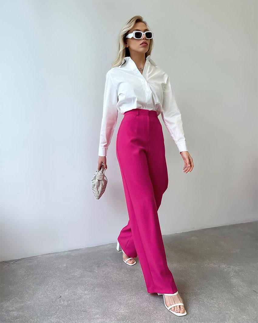 solid color high waist loose trousers NSSQS134987