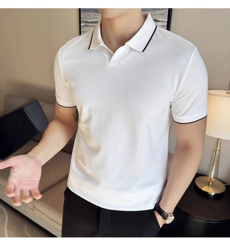 Áo Polo Nam Cổ Bẻ Vải Lụa Băng Mát Mùa Hè Tay Ngắn — màu đen, Cao bồi xanh, màu trắng chi tiết 6
