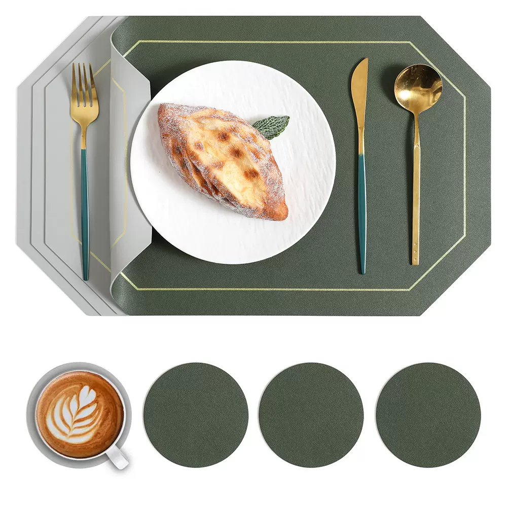 亚马逊欧式皮革餐垫防烫隔热垫防水防油西餐垫高级感餐桌垫杯垫