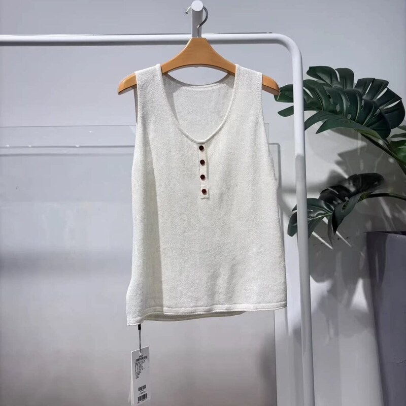 Mm Mai Mai 26 New Summer Style White Knitted Vest Women's Round Neck Versatile Sleeveless Knitwear 5H4331701 Mm Mai Mai 26 New Summer Style White Knitted Vest Women's Round Neck Versatile Sleeveless Knitwear 5H4331701