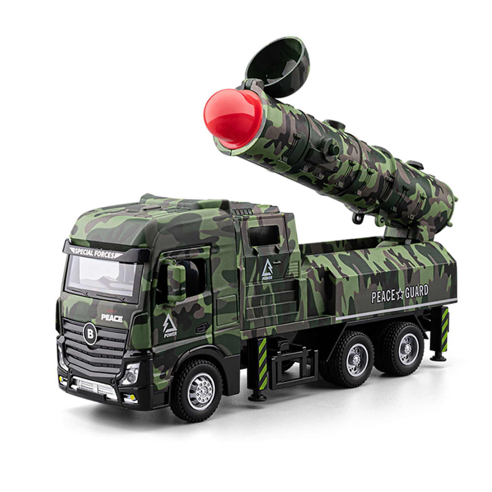 Modelo simulado de vehículo intercontinental de aleación grande con sonido y luz, vehículo de transporte militar, regalo del Día Nacional.