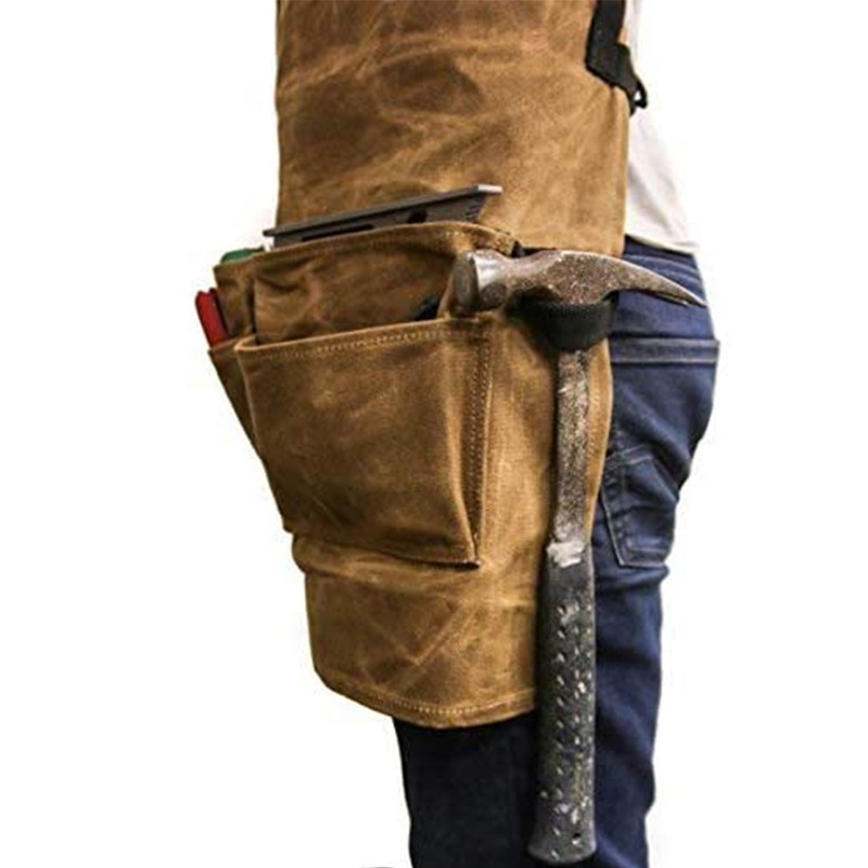 Estilo europeo y americano encerado lienzo delantal doble capa tridimensional correa de bolsillo ajustable carpintería herramientas delantal fábrica al por mayor