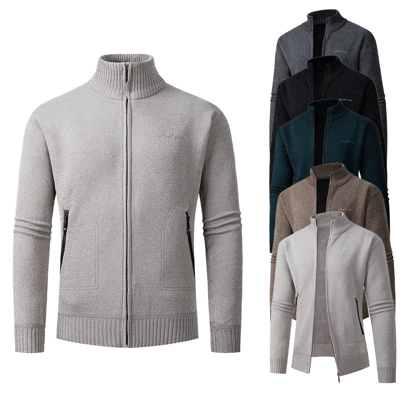 Cross-border e-commerce Amazon Chenille Fall/Winter Knitwear Stand Collar Cardigan 2024 Men's Sweater Men's Clothing