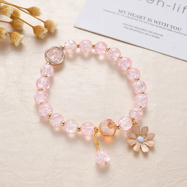 Cross-border Hot-selling Daisy Popcorn Bracelet Women's All-match High-grade Pink Crystal Sunflower Crystal Bracelet Yiwu Bracelet