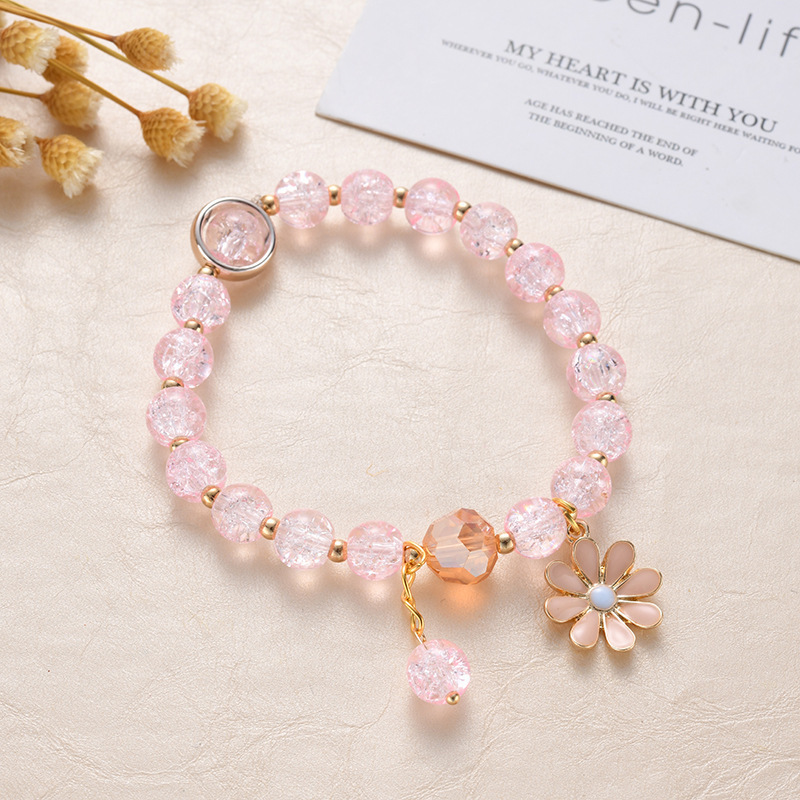Cross-border Hot-selling Daisy Popcorn Bracelet Women's All-match High-grade Pink Crystal Sunflower Crystal Bracelet Yiwu Bracelet