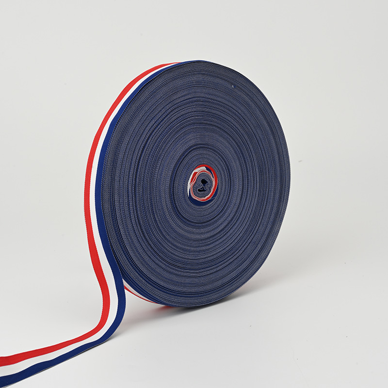 Red, blanco y azul tricolor banda de tela medalla de cuerda de poliéster de color medio banda de tela bolsas de ropa accesorios banda de tela al por mayor