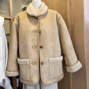 New fashion coat autumn and winter 2024 season Korean stitching design lapel cotton-padded jacket warm loose jacket cotton-padded jacket tide
