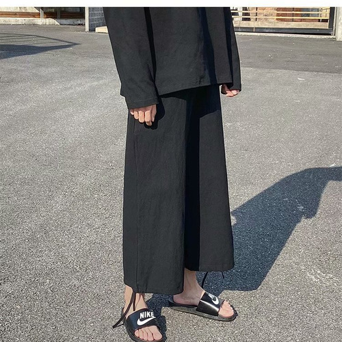 @Gongzai Literary Man Autumn Men's Simple Solid Color Casual Trousers Korean Style Trendy Student Loose Straight Leg Nine-Sixth Pants