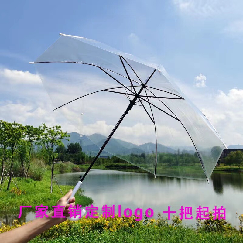 Transparent Umbrella Men's and Women's Internet Celebrity Ins Cute Semi-automatic Advertising Umbrella Straight Handle Children's Fresh Sunshade Umbrella Wholesale