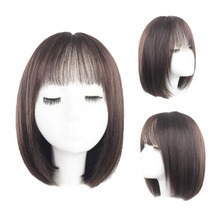 女士真发假发头套2024新款前蕾丝假发中长发直发套法式刘海波波头