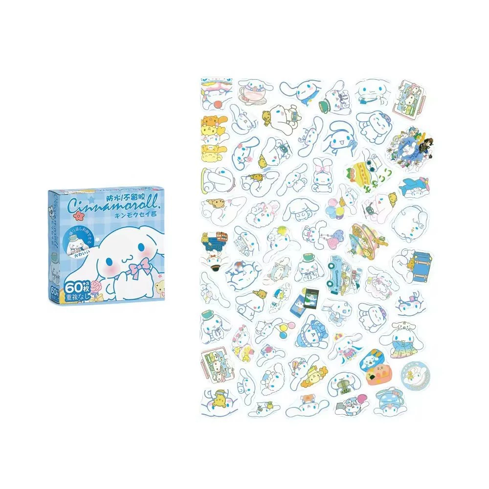 Маленькие наклейки Sanrio для детей, подарочная коробка 60+3 шт., ассортимент персонажей