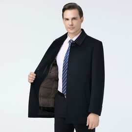 高端正品羊绒大衣男2024冬装羽绒内胆保暖风衣中长款父亲羊毛外套