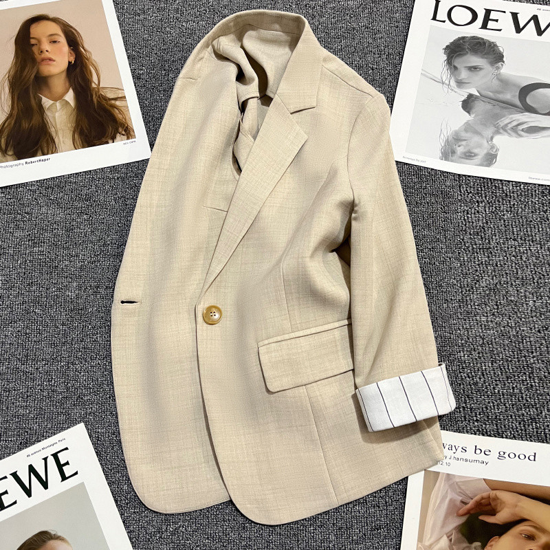 Autumn fashionable design apricot thin classic suit jacket