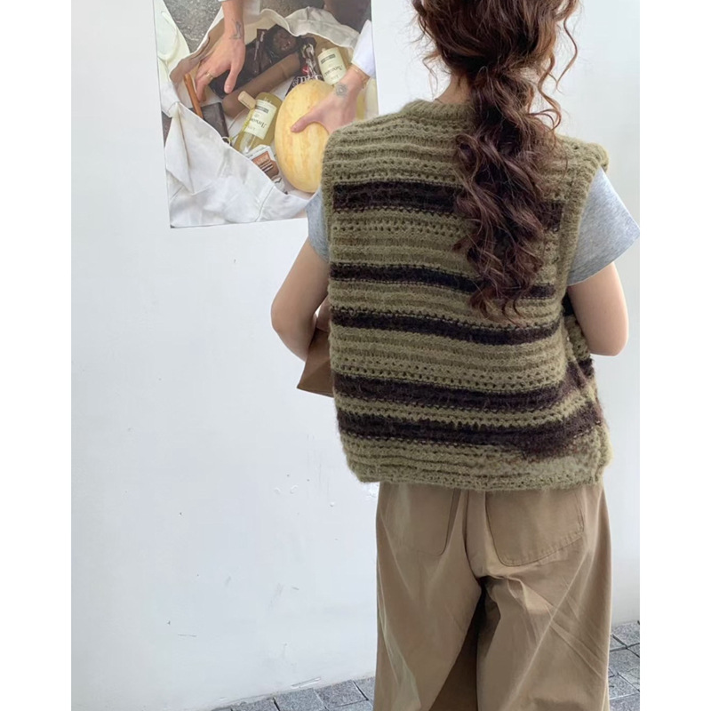 软糯撞色条纹针织马甲女2025新款秋冬季洋气叠穿无袖毛衣背心外搭|undefined