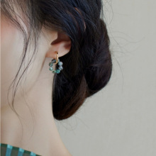 水草玛瑙耳环金色耳圈小众女生高级感个性耳环耳夹饰品礼物