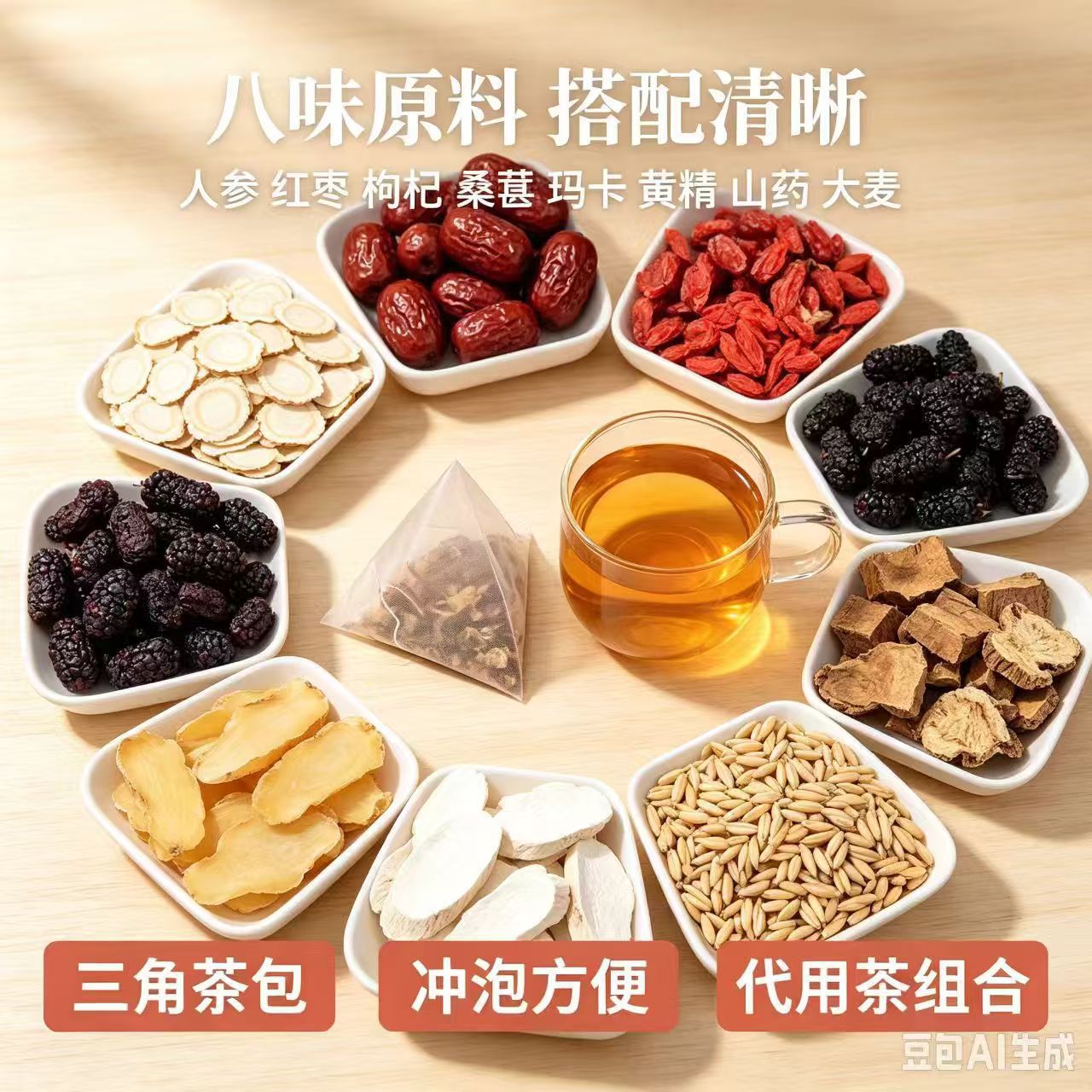 Ginseng Eight Treasures Tea Ren Shen Ba Bao Cha 30 Pyramid Tea Bags 150g Daily Herbal Infusion specifications