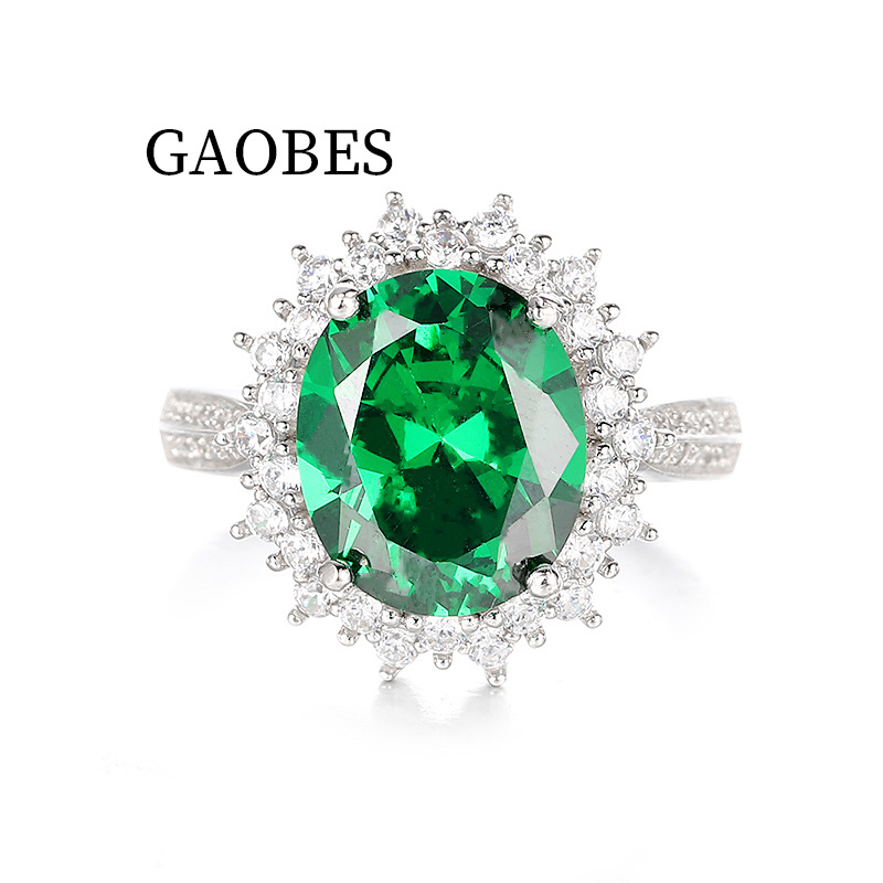 s925 full-body silver female ring Emerald gemstone cutting personality compact jewelry new design spot batch