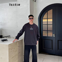 藤业大码男装秋季新款潮流简约百搭字母款圆领男款300斤大码卫衣