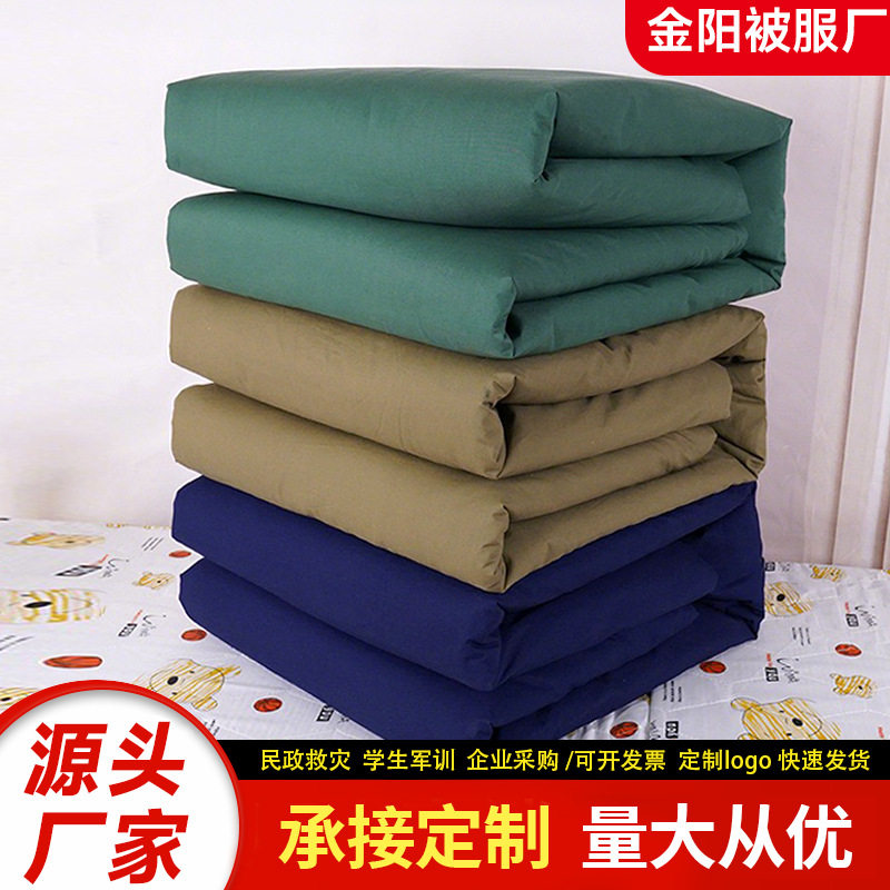 Green Hot-Melt Cotton Quilt Unit Dormitory Blue Student Military Training Labor Insurance Emergency Disaster Relief Land and Air Quilt Hot-Melt Quilt
