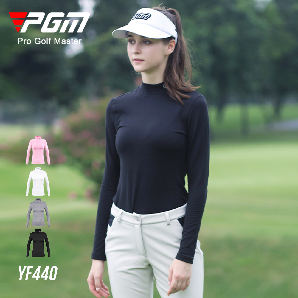 Áo thun dài tay cổ đứng nữ golf giữ ấm thu đông — YF440-Đen, YF440-màu trắng, YF440-Hoa màu xám, YF440-màu hồng