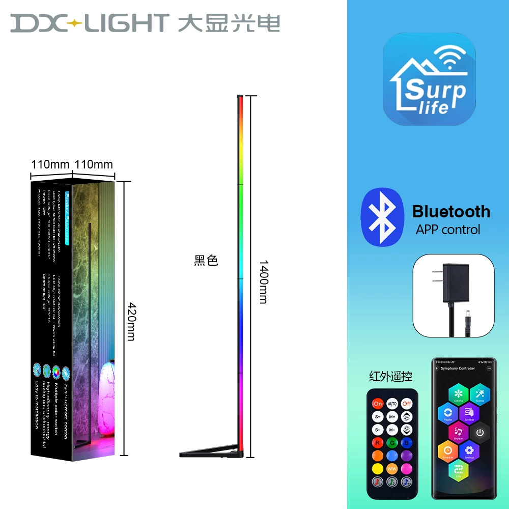 Floor Lamp DX-LIGHT 1.4 m RGB LED, Bluetooth & Remote Control, Adjustable Ambient Light