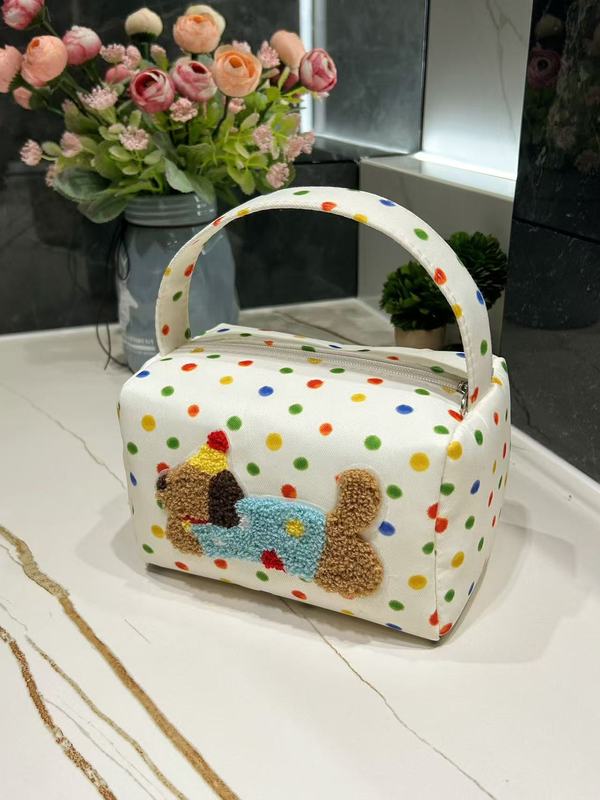 新しい ins 高品質のカラフルな水玉模様のダックスフントポータブル化粧品バッグ大容量収納袋外出用ハンドバッグ|undefined