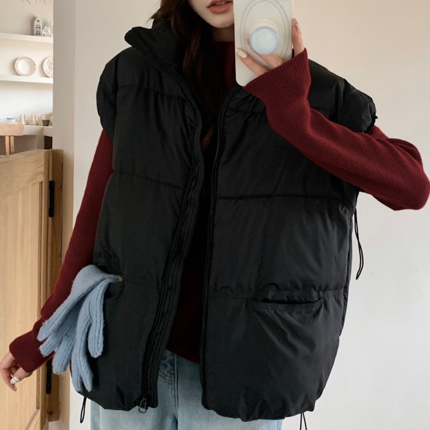 2025 otoño y invierno nuevos productos de algodón de cuello vertical chaleco de mujer corto color caramelo de mujer chaleco de algodón coreano sin mangas hombros de algodón image 11