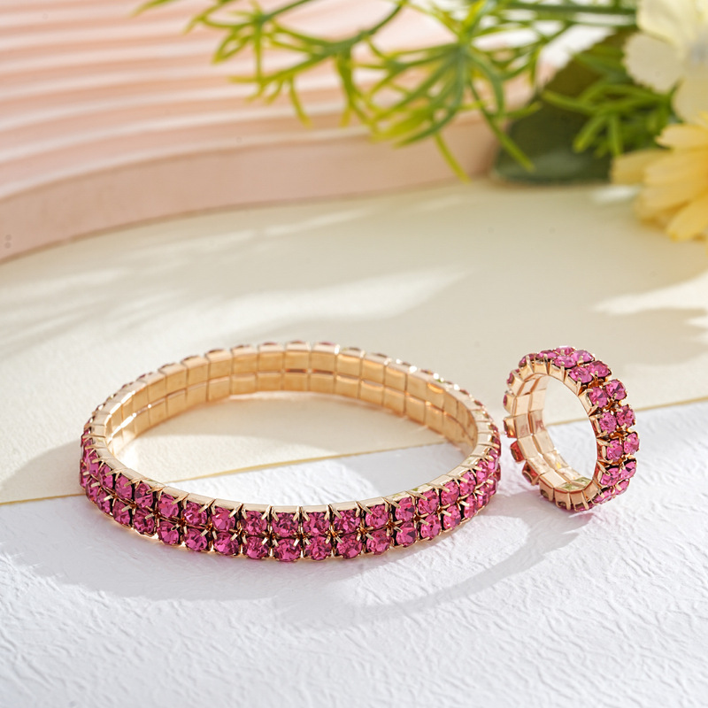 Multi-Row Rhinestone Bracelet Elastic Bridal Bracelet Korean Style Single Row Sparkling Rhinestone Crystal Ring Stackable Wear