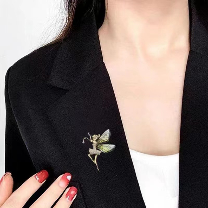 Daily Occasion Alloy Material Cute Pin Angel Wings Alloy Inlay Zircon Women'S Brooches
