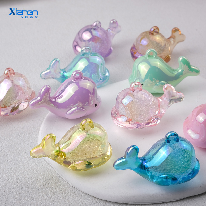 Transparent Bubble Small Whale Colorful Dolphin Plated AB Color Acrylic diy Pendant Keychain Bag Jewelry Bracelet Accessories