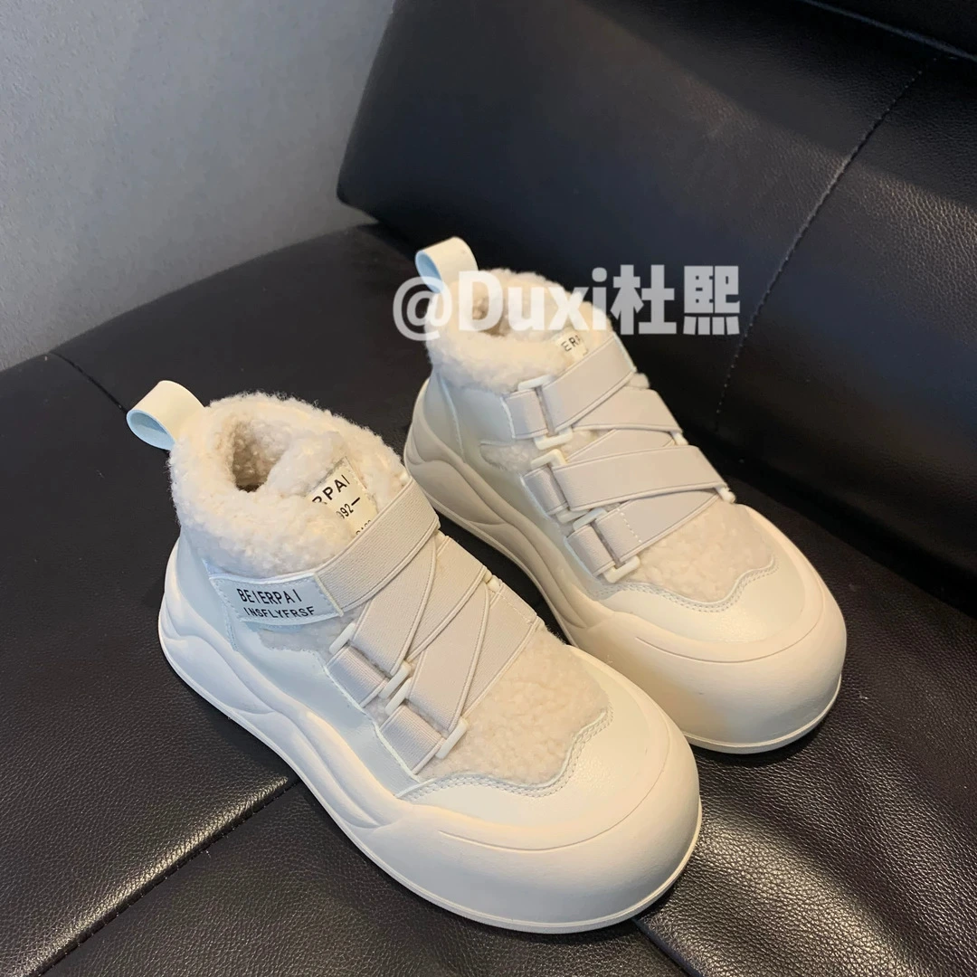 LZ6026 плюс бархат высокая маленькая белая обувь хлопчатобумажная обувь женщина 2024 зима новая доска обувь хлеб повседневный баранина, чтобы согреться