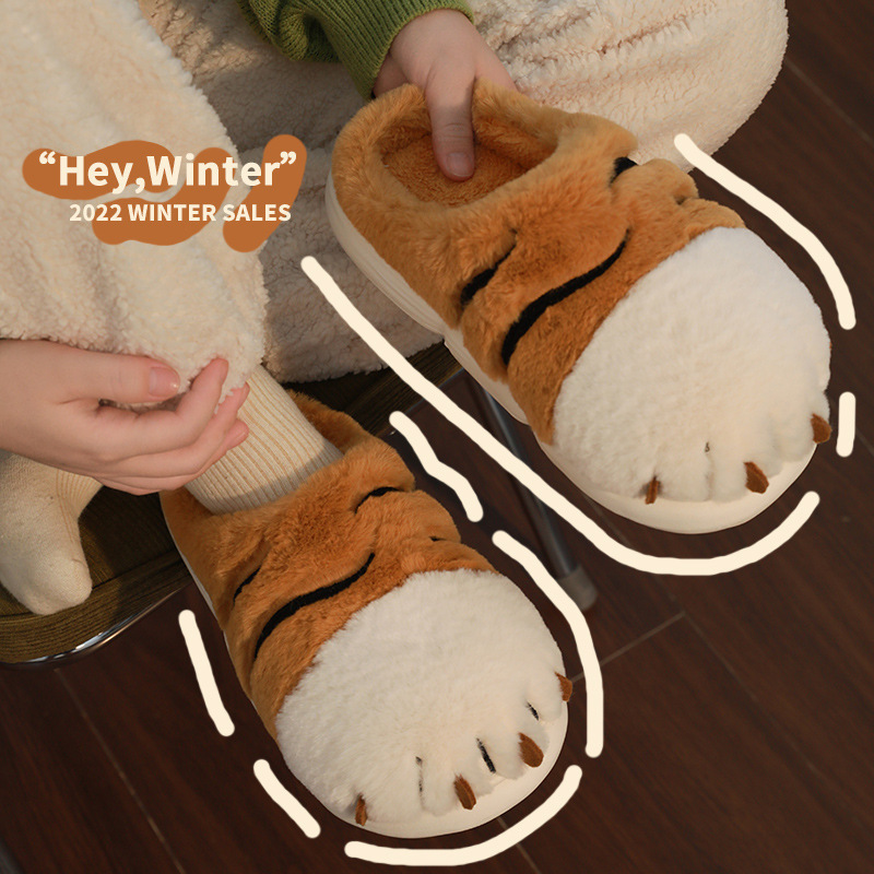 Tiger Cotton Slippers Women's Bag Heel Home Indoor Warm Furry Cotton Shoes Winter Couple Outer Wear Slippers Winter Men