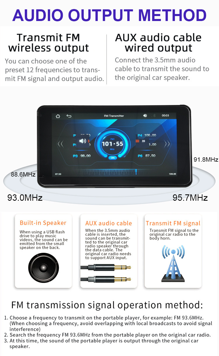 7inch Portable In-Car Mp5 Player Wireless Carplay Car Card Reader Reversing Image Guide Hd