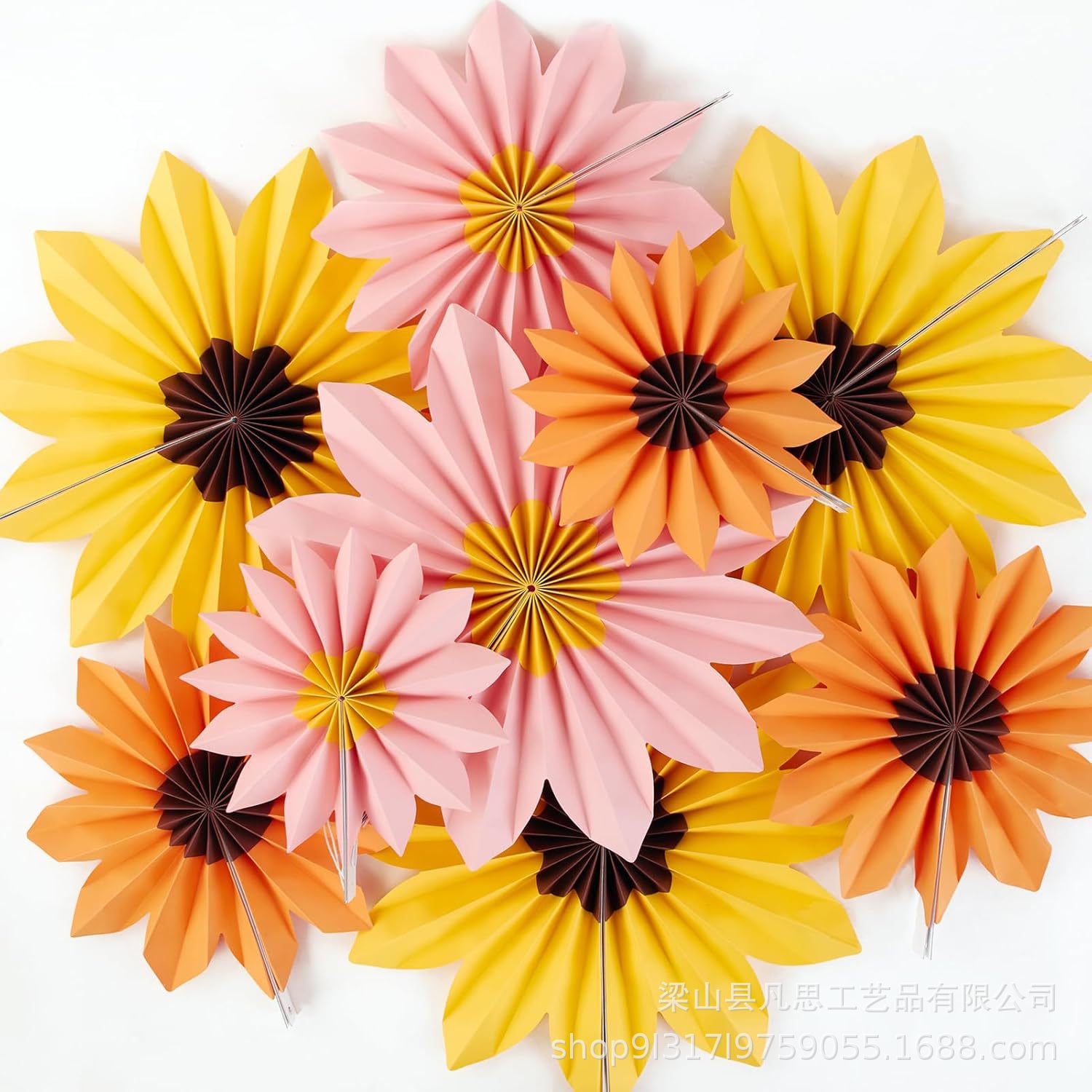 Cross-Border Hot Selling Paper Fan Flower Decoration Sunflower Party Decoration Holiday Party Decoration Birthday Wedding Flower Paper Flower