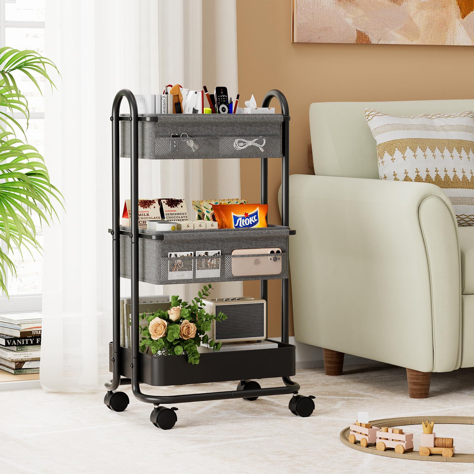 Wholesale Small Trolley Storage Rack, Floor-Standing Children's Diaper Mobile Storage Rack, Multi-Layer Snack Storage Rack for Bedroom and Living Room