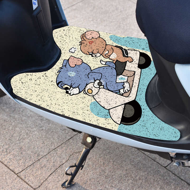 Cartoon Electric Car Foot Mat Silk Ring Waterproof Thickened Motorcycle Battery Car Turtle King Universal Pedal Mat Light Luxury