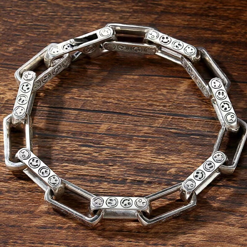 European and American Bracelet Men's and Women's Smiling Face Trend Korean Silver Chain Retro Personality Ring Buckle Trendy Men's Trendy