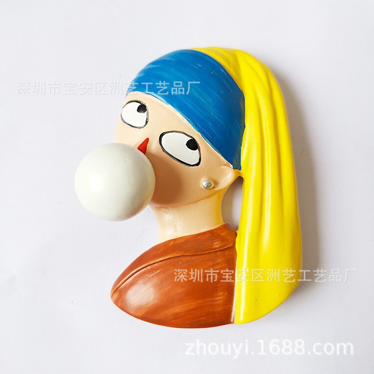 外国貿易世界名画モナリザゴッホ真珠少女創意立体樹脂冷蔵庫ステッカー卸売り|undefined