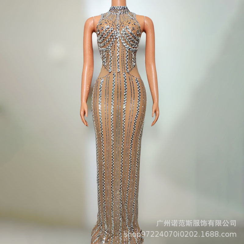 European and American Sexy Backless Luxury Bright Diamond Celebrity Evening Dress Miss Universe Pageant Dress Car Show Model Performance Dress