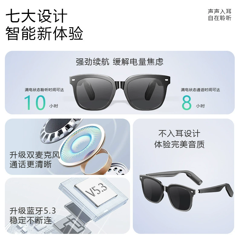 Smart glasses, wireless universal headphones, sunglasses solar-powered, bluetooth, T3