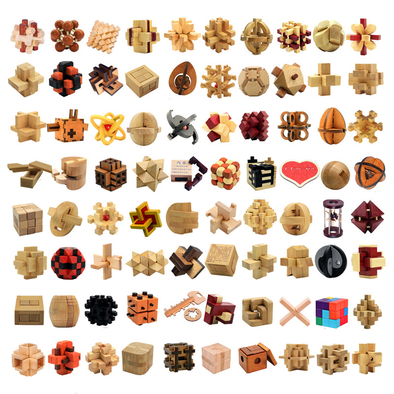 Cerradura de Kongming de juguete de madera para niños Cerradura de Kongming Cerradura de Luban Juego completo de embutir clásica de juguete de madera Cerradura de Kongming