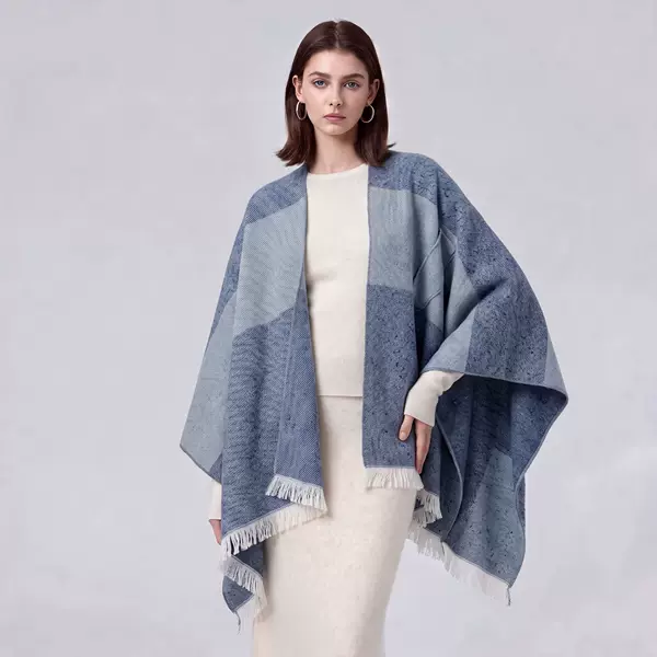 Cross-border women's slit shawl, European and American fashion, side-tie tassel faux cashmere thickened warm cape wholesale