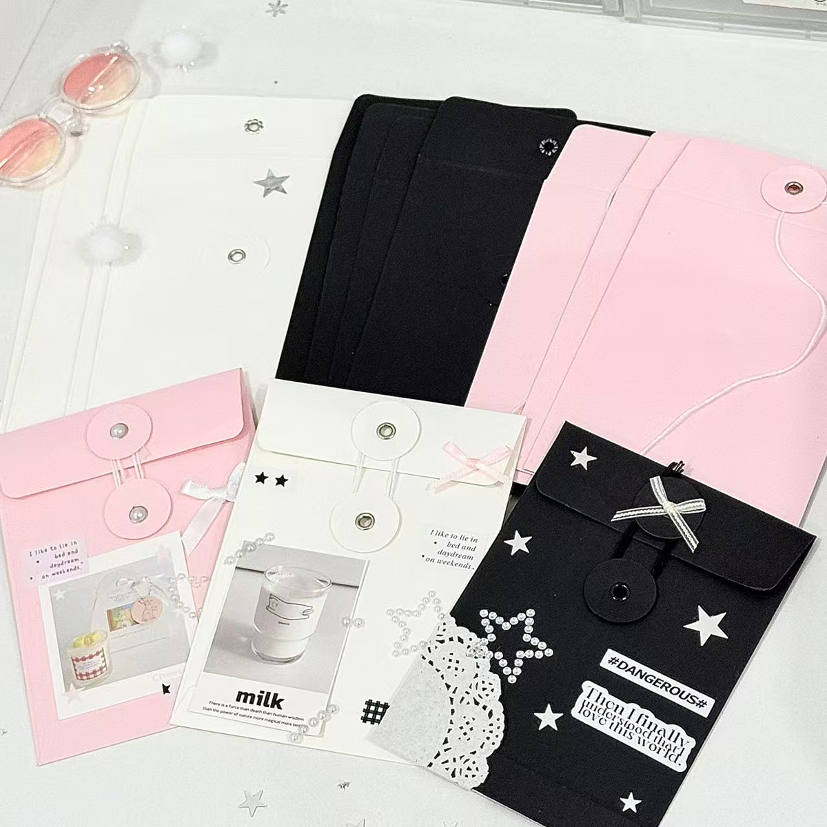 ins风黑白绕线信封牛皮纸信封袋小卡手账素材打包高级感小文件袋