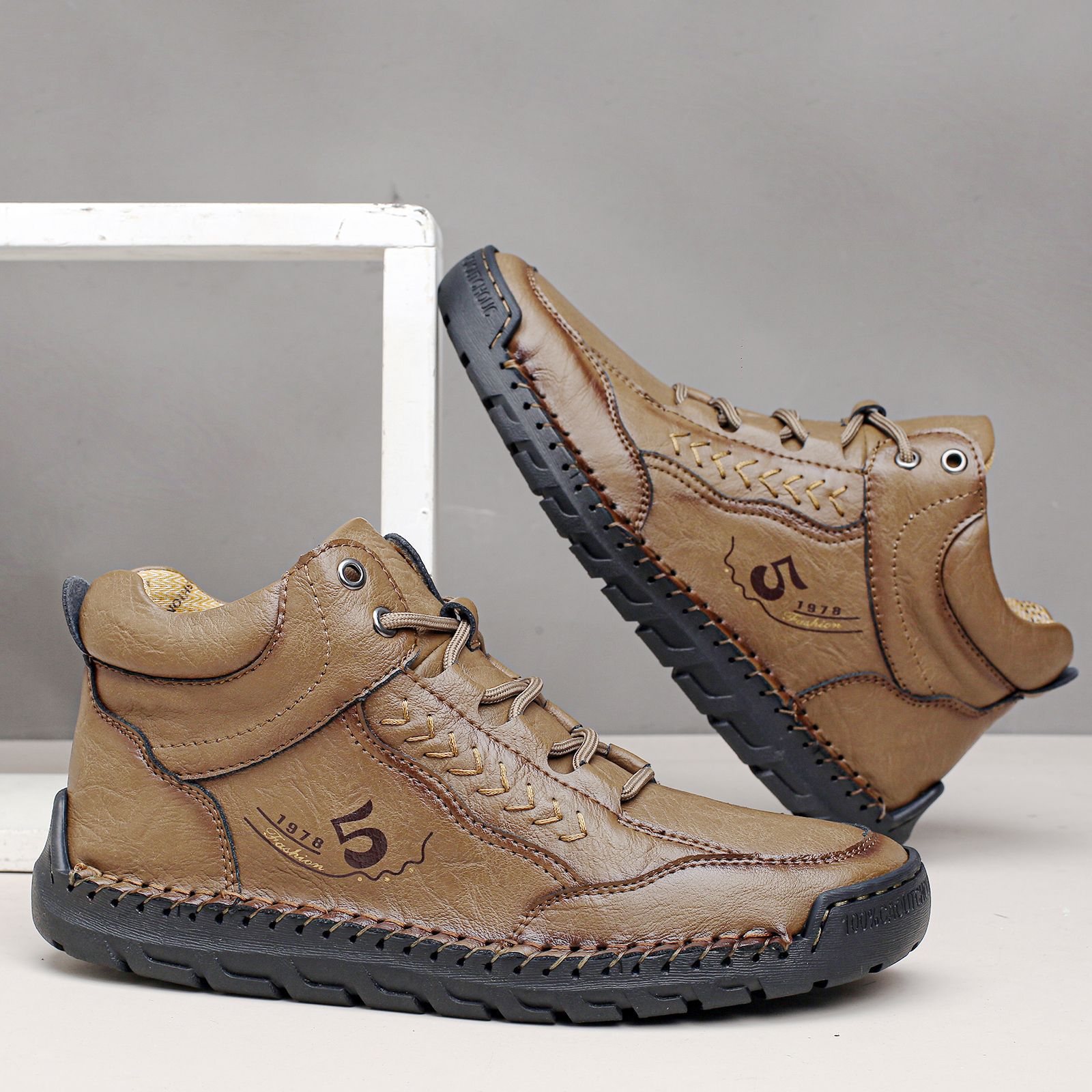 Plus-Size Men's Shoes Outdoor Casual Shoes Slip-On Flat Stitched Shoes Martin Boots Short Boots 88660_vogvips.com