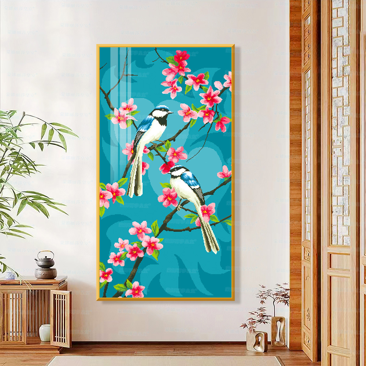 Mona Lisa real bordado cruzado feliz cejas y cejas edición 2024 nueva flor simple auspiciosa decoración colgar pintores