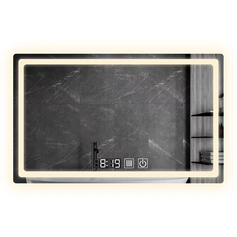 Hotel cuadrado inteligente luz LED espejo de baño Baño anti-niebla espejo táctil de inducción luminosa espejo cosmético colgante de pared