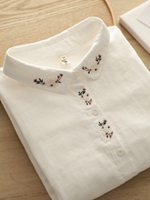 外贸剪标日单出口尾单日系刺绣棉纱衬衫女春季休闲百搭长袖衬衣潮