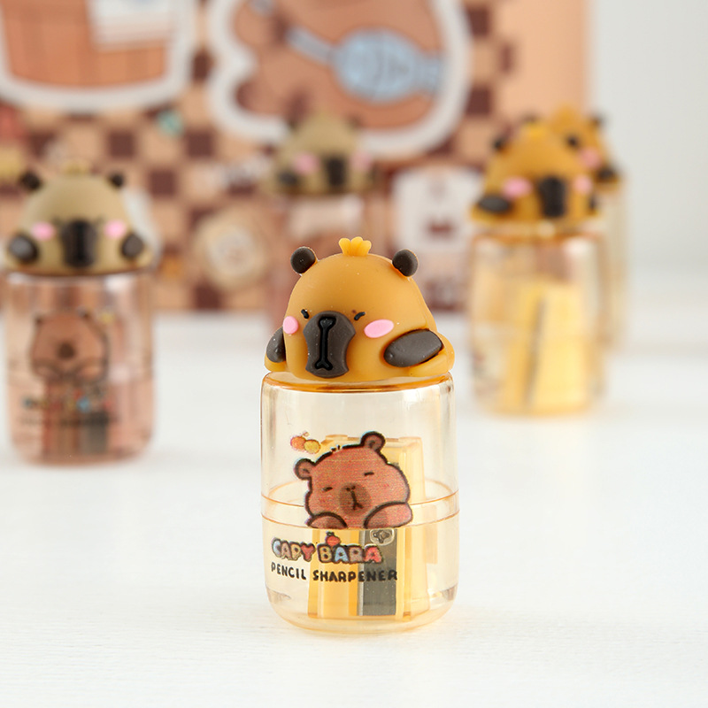 Nuevo producto Capi capibara sacapuntas dibujos animados lindo muñeco sacapuntas de silicona sacapuntas portátiles para estudiantes de escuela primaria